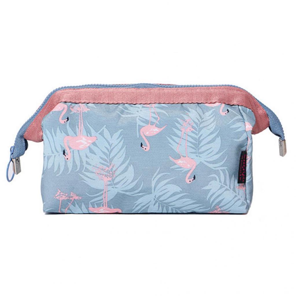 

Модный держатель для кистей для макияжа с принтом цветов фламинго, сумка-косметичка, портативный подарок, большой вместимости для прогулок и путешествий, умывальная сумка синий