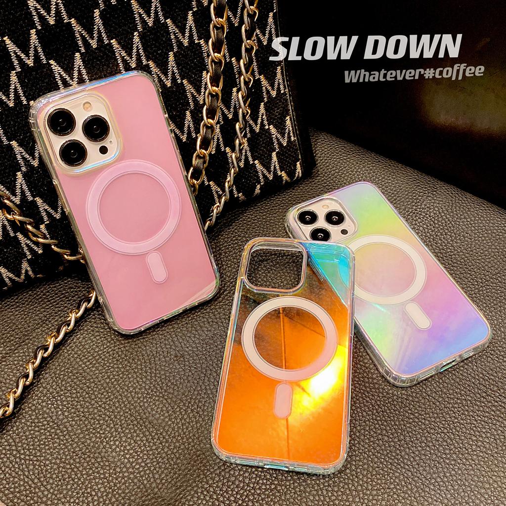 Wireless Charge for iPhone 15 14 13 12 11 Pro Max Plus Case Magnetic for Magsafe Crystal Gradual Color Clear Soft Cover Shell
