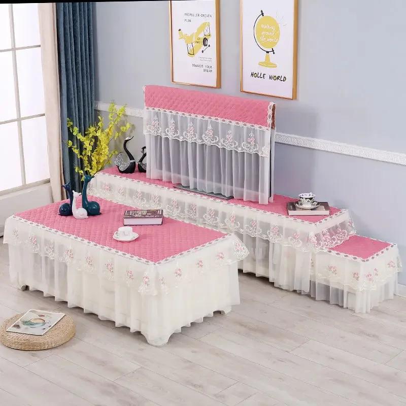 Dekoracja Ślubna Obrus Stołowy Pokrowiec na Telewizor LCD Koronka Wiszący Pokrowiec Przeciwkurzowy Prostokątny Zmywalny Pyłoszczelny Dekoracja Domu Obrus na Stół Party