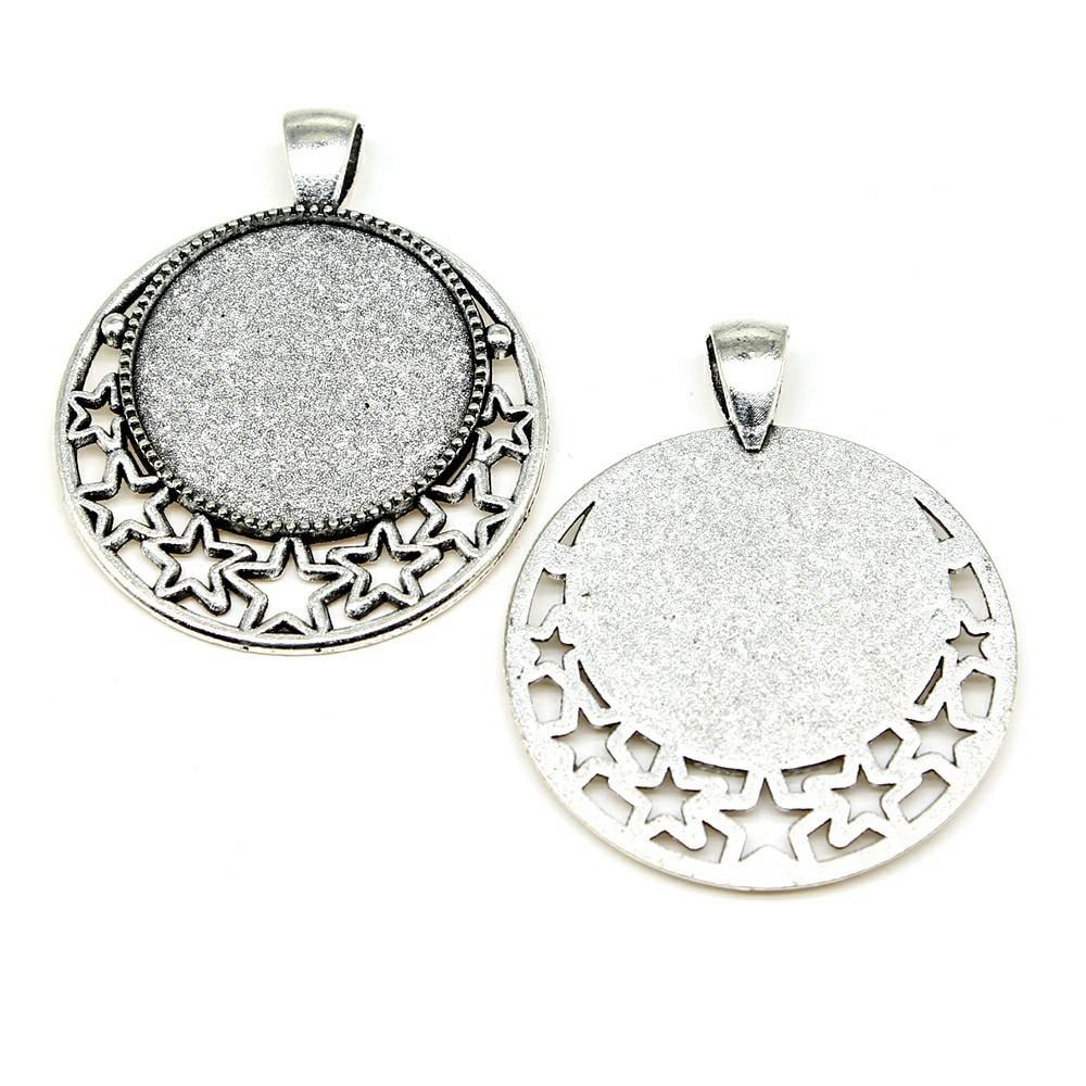 

4 шт. круглые звезды стиль камея кабошон кулон базовая установка ювелирные компоненты аксессуары античное серебро цвет цинковый сплав 25 мм