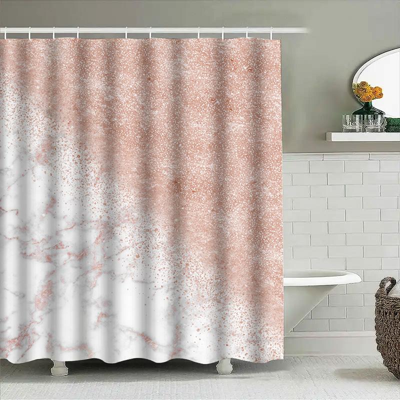 Luxury Marble Printed Shower Curtains: Rose Gold Water Drop Bath Mat for Bathroom Decor Perfect Home Gift Idea (White Pink)