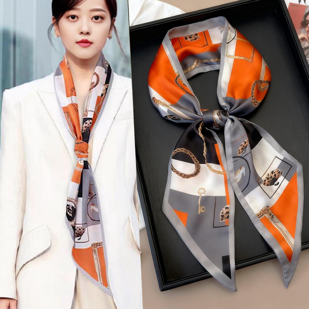 Korean Version of Rabbit Long Silk Scarf Streamer Women's Spring and Autumn New Scarf Double-layer Double-sided Decorative Scarf Handle Tied Bag