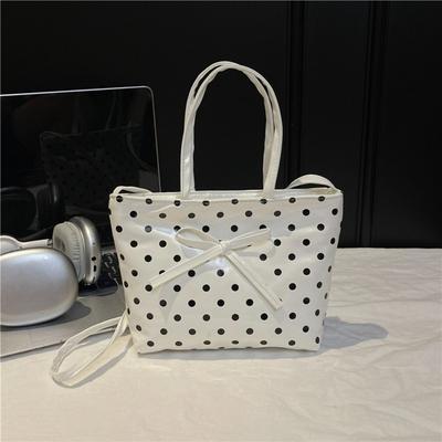 Cute Large Capacity Crossbody Bag Checkered Pattern Polka Dot Shoulder Bag PU Embroidery Handbag Daily Casual