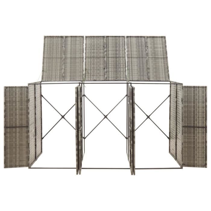 VidaXL Triple Bin Shelter Grey 207x80x117 Cm Woven Resin 319866