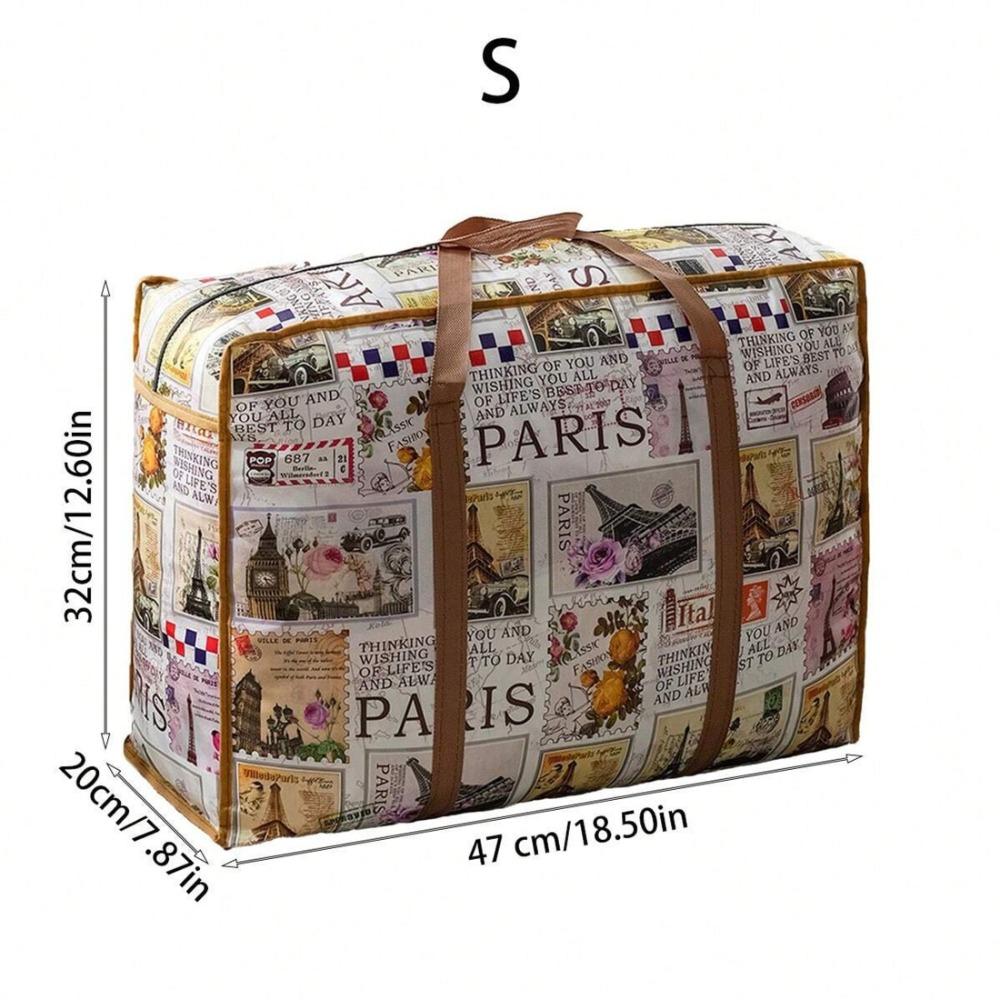 Große Aufbewahrungstasche im Vintage-Stil mit starkem Reißverschluss und Griffen, faltbare Reisetasche aus Stoff