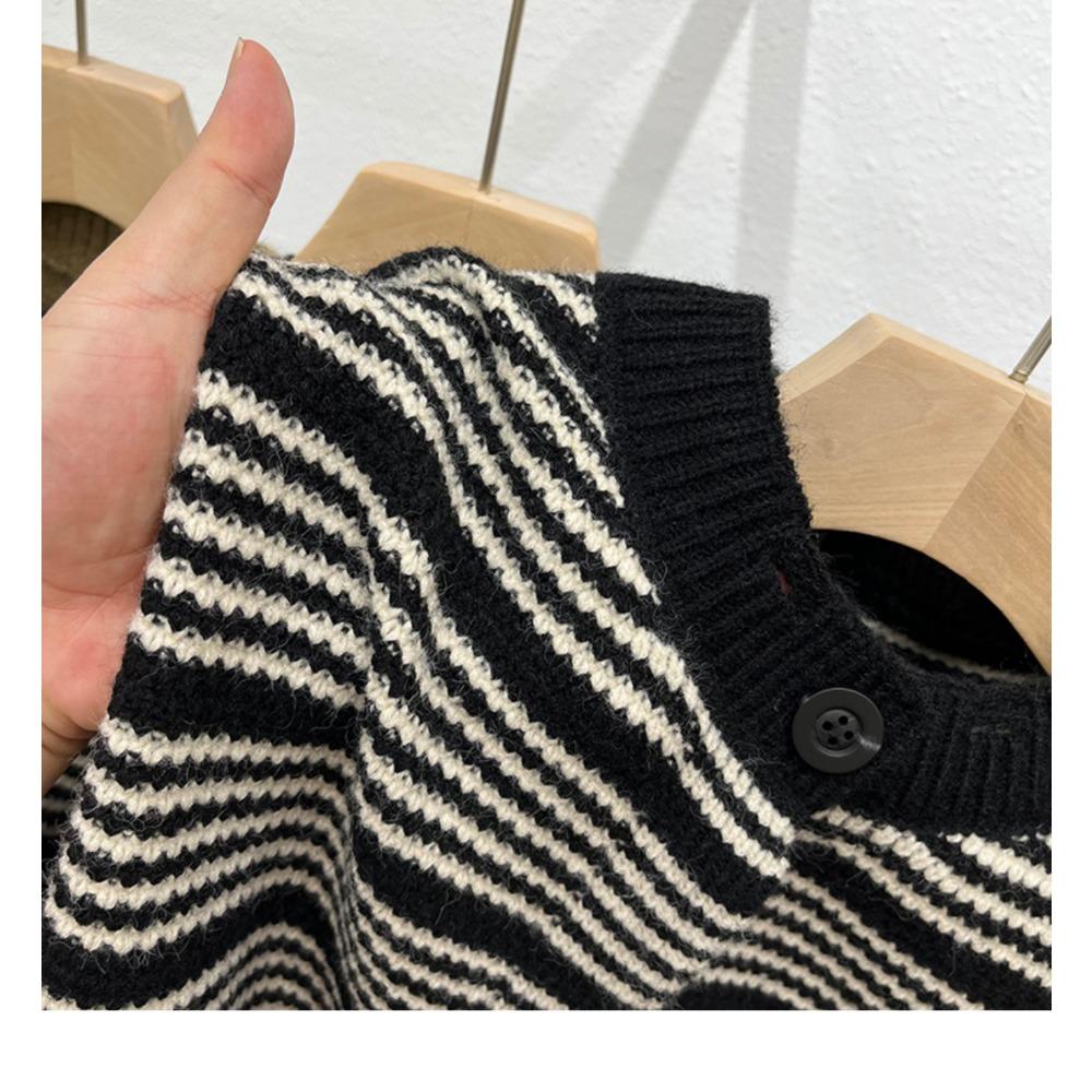 DIMANAF 2025 Autumn Striped Vest Women Sleeveless Sweaters Knitting Colorful Buttons Casual Style Loose Sweater
