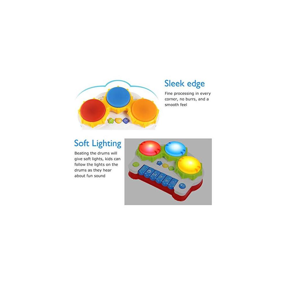 Brinquedo de Tambores Musicais e Piano Bebê Pup com Música, Sons de Animais e Luz - Teclado Eletrônico de Aprendizagem para Educação Infantil Brinquedos de Instrumentos Musicais para