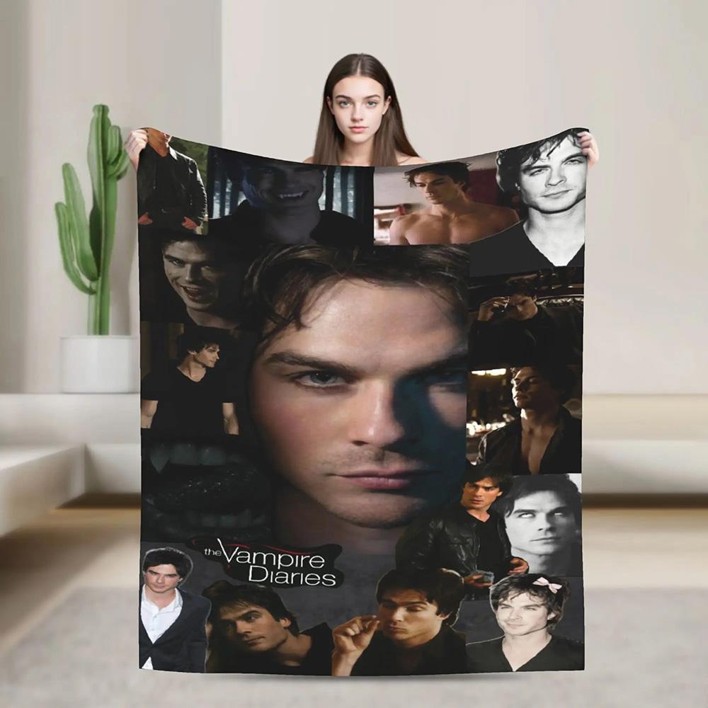 V-Vampire D-Diaries Damon Salvatore TV Coperta di Flanella Morbida Coperta da Lancio Arte Per Arredamento Casa Camera da Letto Letto Divano Picnic Regali per Fan