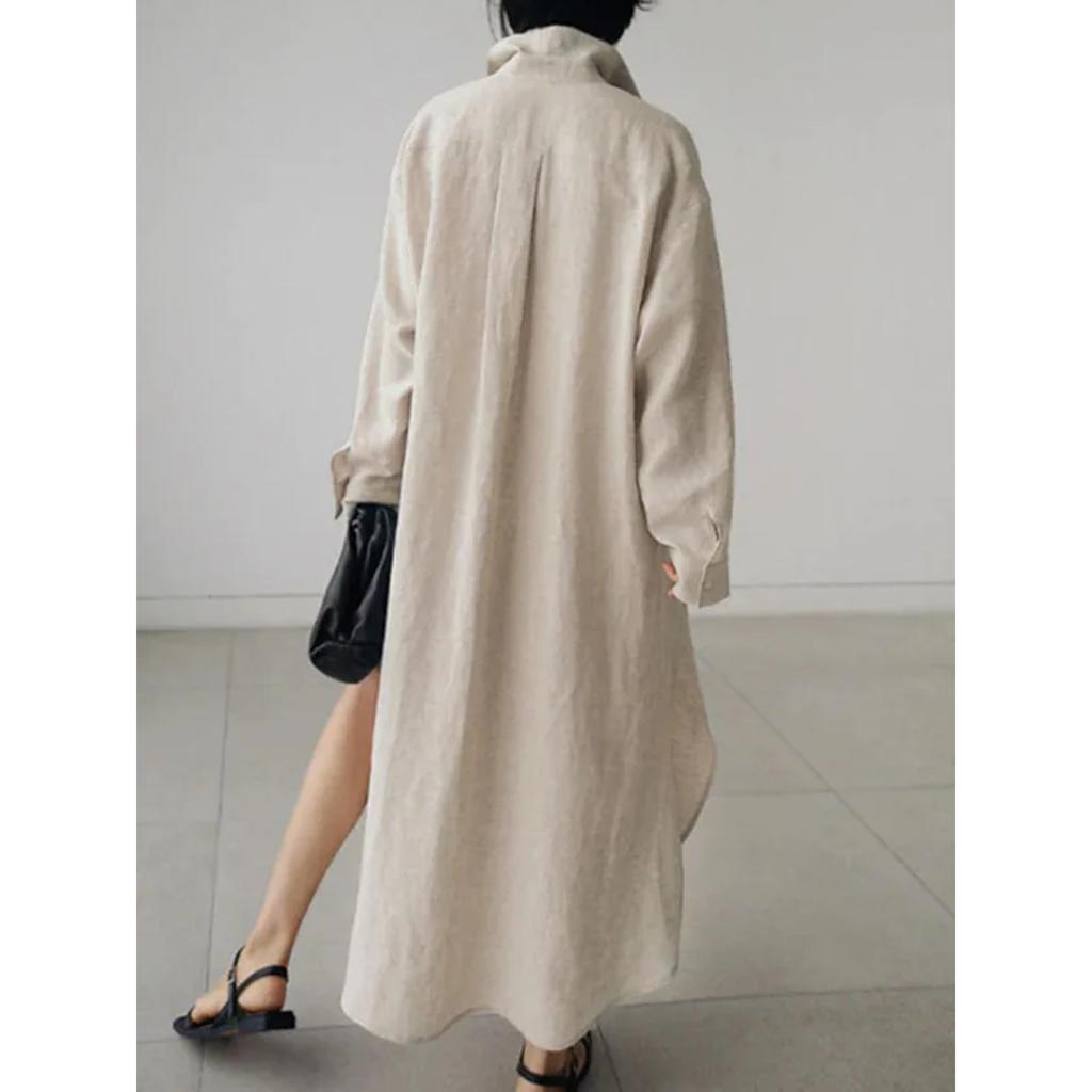 Spring and Summer Cotton and Linen Shirt Skirt Loose Irregular Shirt Cardigan Long Dress