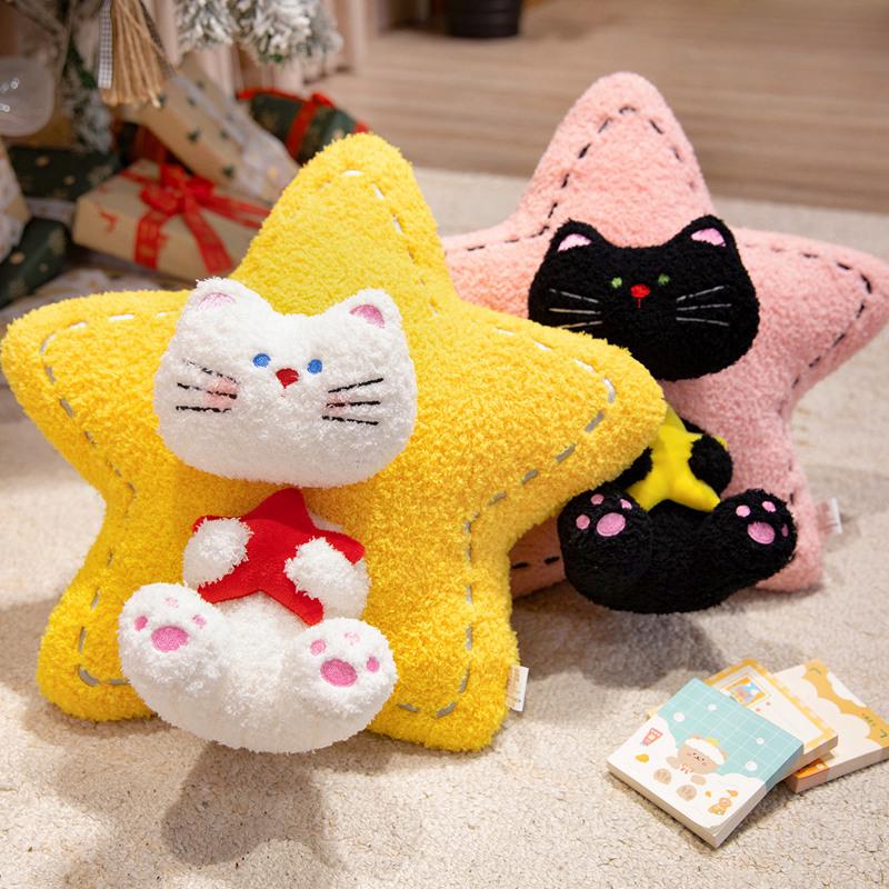 Cartoon Cat Pentagram Plush Pillow - Cute Bed Cushion & Lumbar Support for Girls