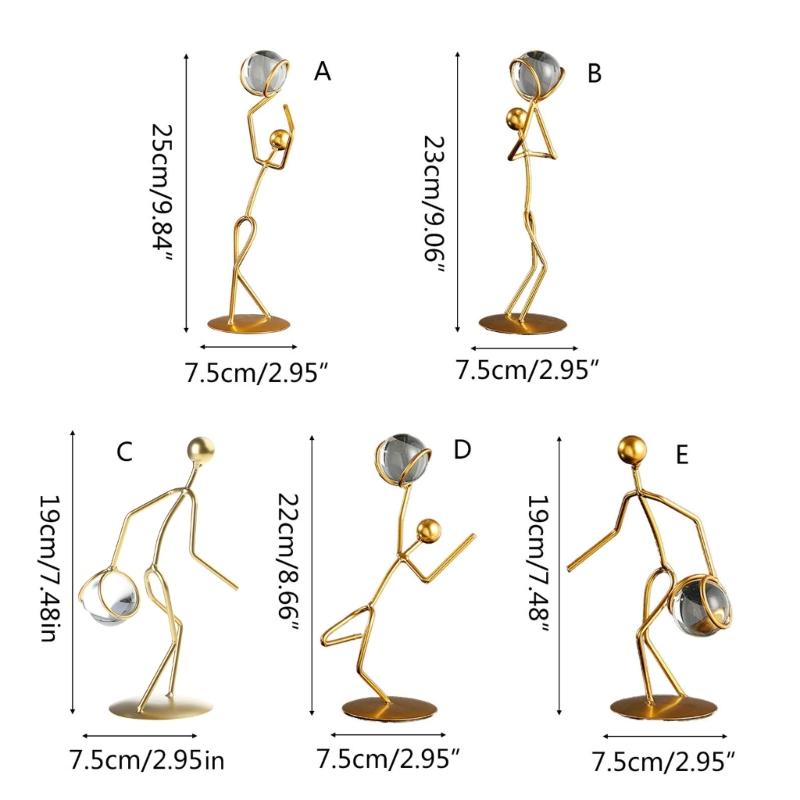 Athlete Crystal Ball Figurine Geometry Man Statue Metal Art Ornament Crafts for Home Children Room Office Tabletop