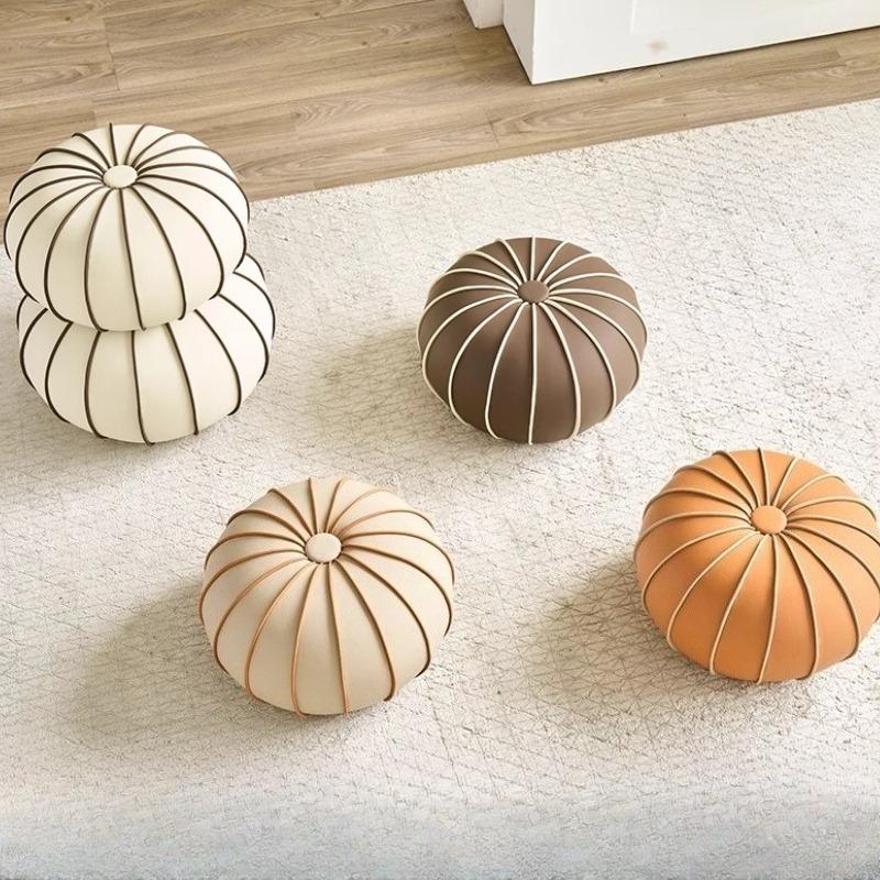 Leather Sofa Footrest Round Mobile Foot Stools Miniature Modern Shoe Changing Stool for Living Rooms Aesthetic Room Furniture