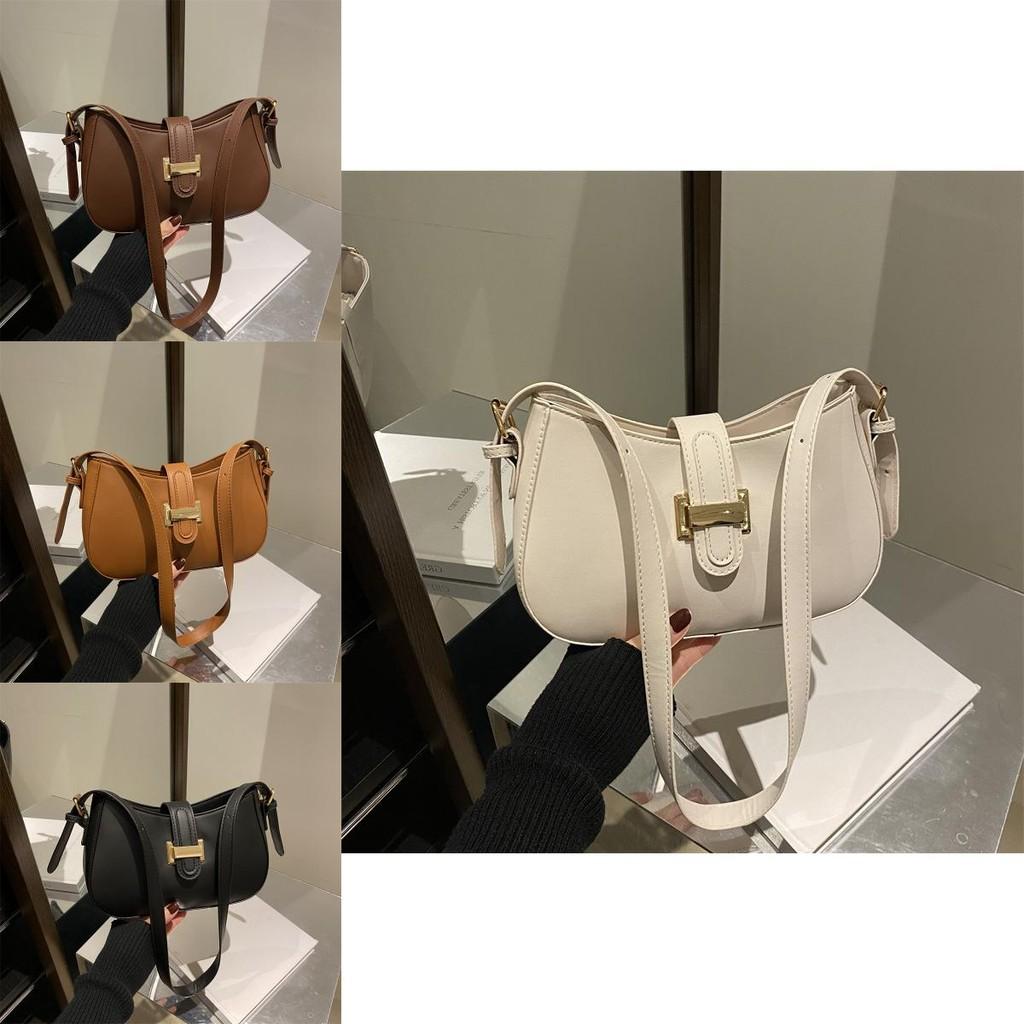 Trendy Retro Crescent Bag For Women In Black Brown White Stylish Pu Material