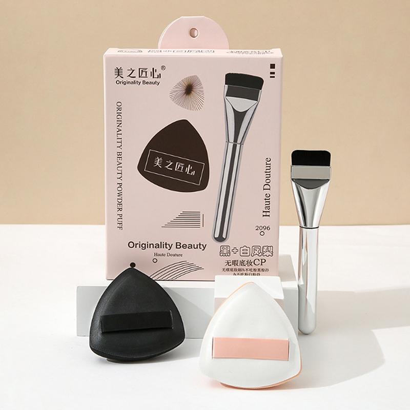 1 sada trojúhelníková černobílá houbička na make-up plochý štětec na make-up štětec na konturování mini houbička na prst nástroj na air cushion korektor