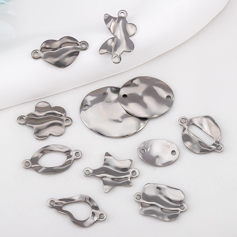 10pcs Stainless Steel 18K Plated Oval Star Heart Charms Double Hole Pendants for DIY Necklace Bracelet Jewelry Making Supplies