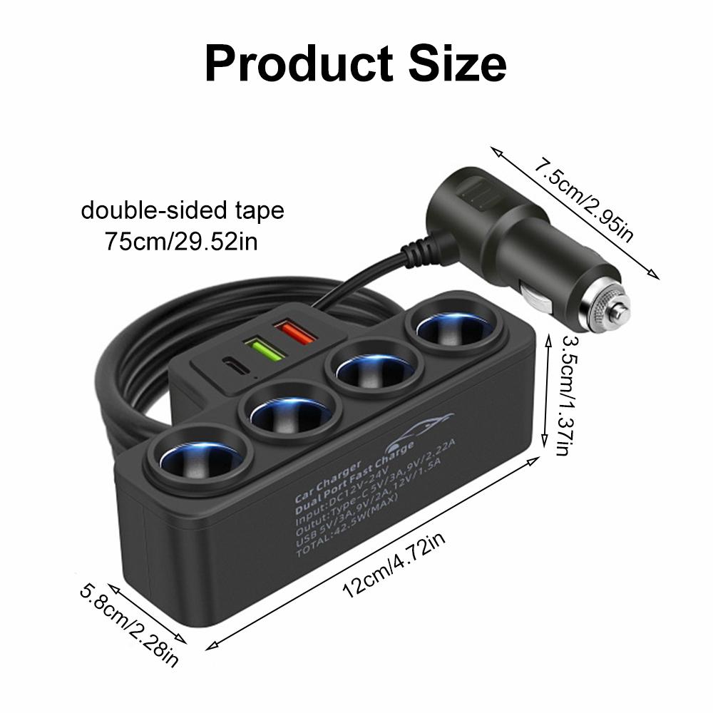 4 in1 Socket 3.1A Car Cigarette Lighter Adapter 12V/24V Charger Charger Plug Phone Power Adapter for Car DVR Dashcam