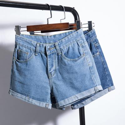 High-waisted Denim Shorts for Women In Summer Students Loose Curly Edges To Make Them Look Slim A-line Wide-leg Pants Korean Version