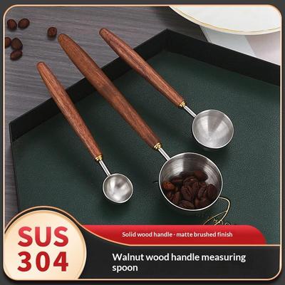 Wooden Handle Stainless Steel Coffee Scoop Tablespoon Measuring Spoon Walnut Wood Long Handle Coffee Spoons For Bar Kitchen
