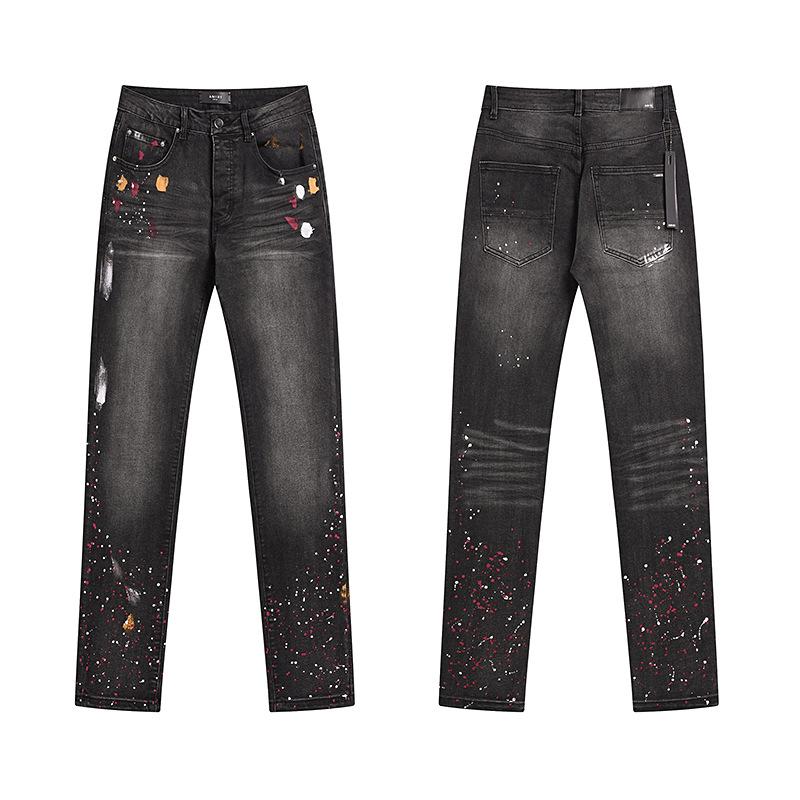 Purple Brand Ink Printing Meichao High Street Retro Ripped Casual Trend Denim Horn Pants Small Feet