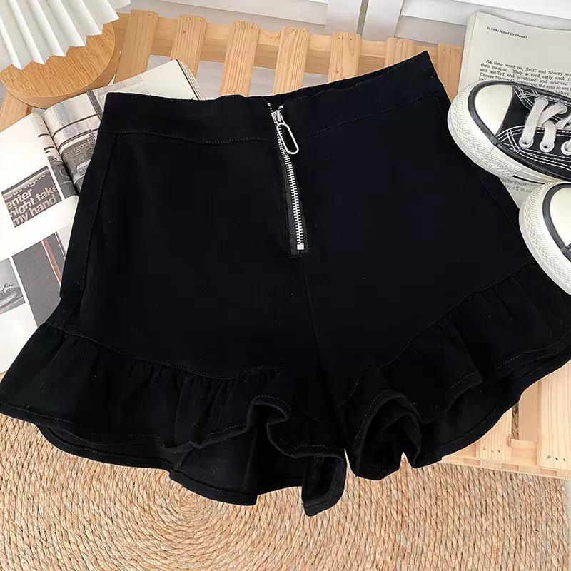Versatile High Waist Zippered Ruffled Wide-Leg Pants, Slim Casual Three-Quarter Shorts, and Hot Pants for Women