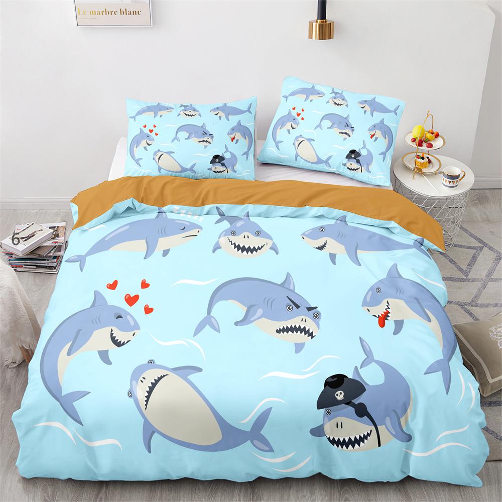 Комплект пододеяльника Акула Мультяшный узор с морскими животными Милый Кавайный — фото 13