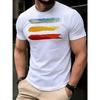 Taglie Europee Uomo Estate Nuova Striscia Pennellata Gradiente Paesaggio Tramonto Stampata T-shirt a Maniche Corte, Nero Arte Trendy Larga Casual