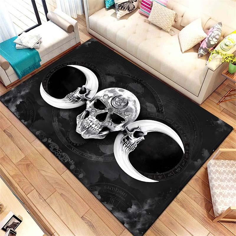 Gothic Skeleton & Moon Area Rug, for Living Room, Bedroom, Office - Gothic Style Home Decor Mat