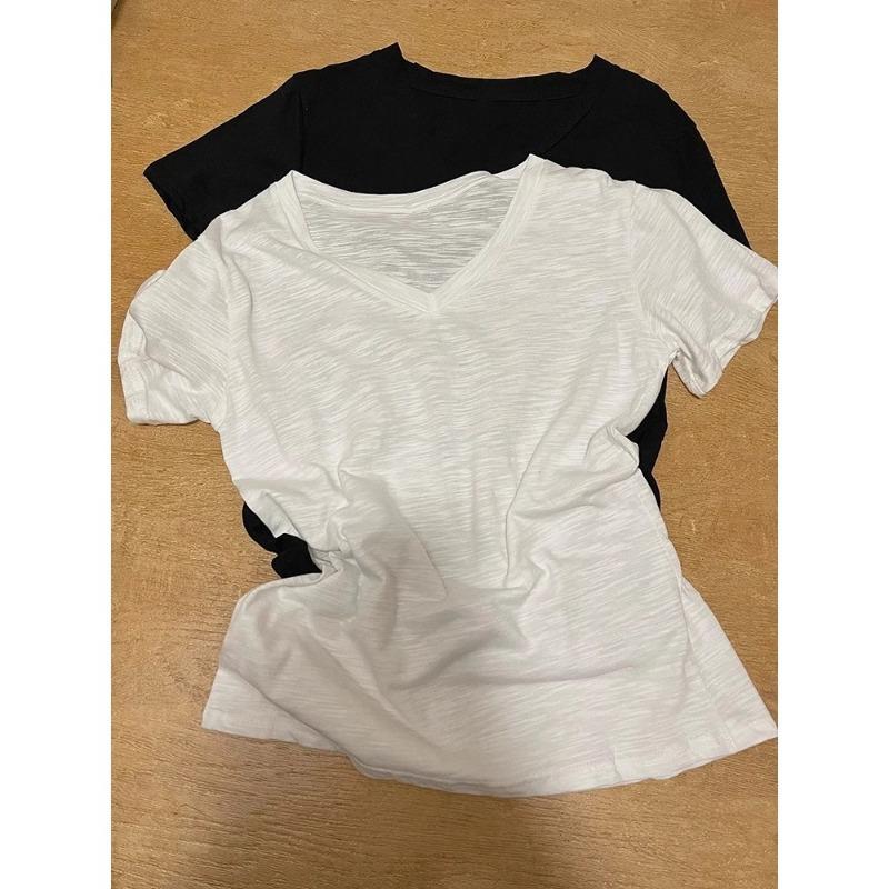 Women White V Neck Short Sleeve Loose Slub Cotton Basic Casual T Shirt S