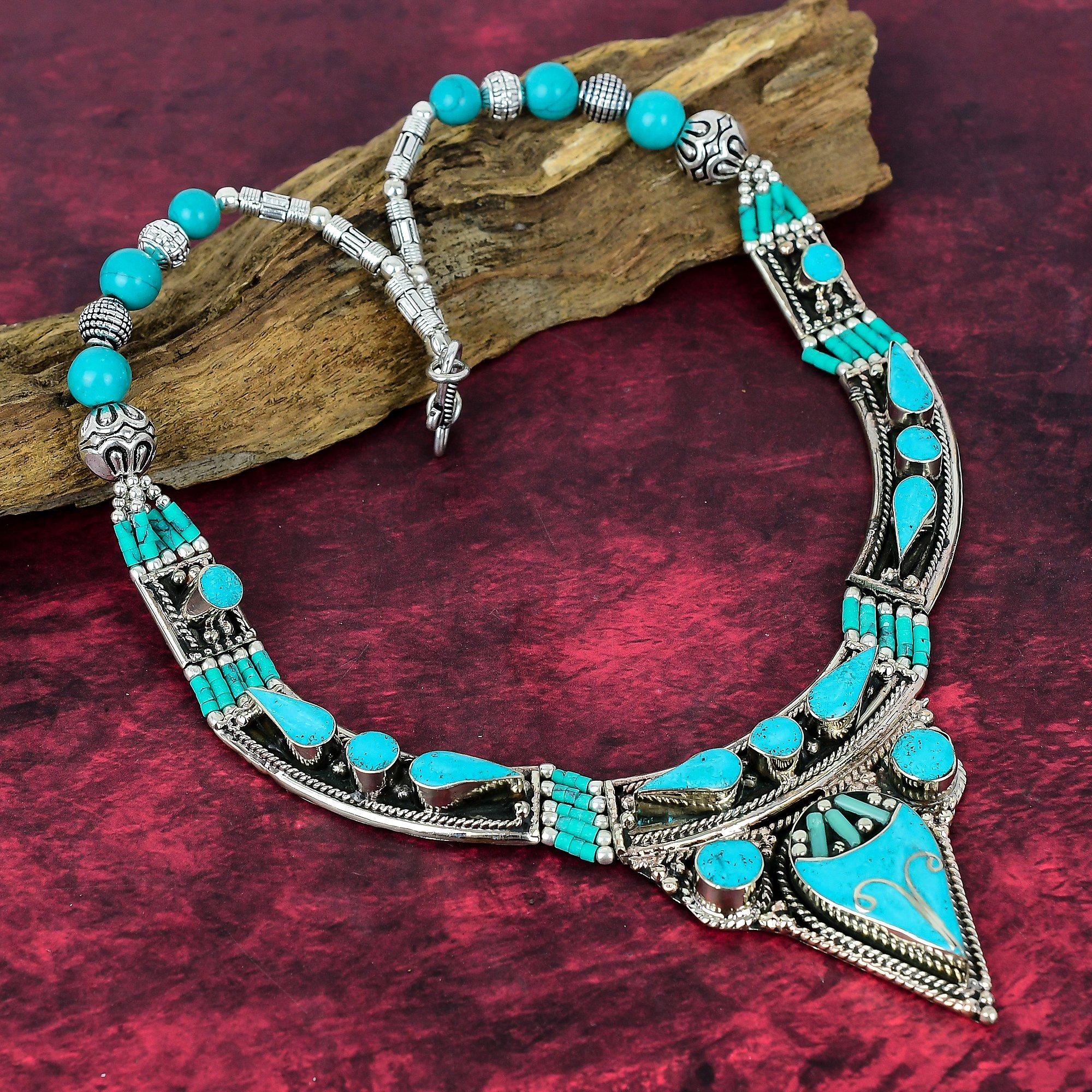 

Ожерелье ручной работы с драгоценными камнями синей бирюзы, стерлинговое серебро 925 пробы, антикварные ювелирные изделия, регулируемая цепочка, для подарка на помолвку