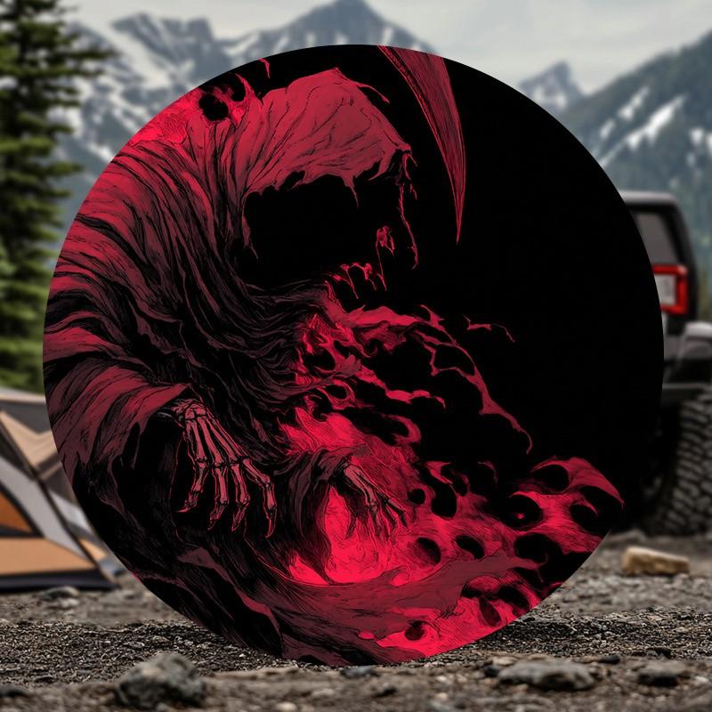 Grim Reaper Spare Tire Cover Horror Shadow Design Polyester Water Resistant Outdoor Protector