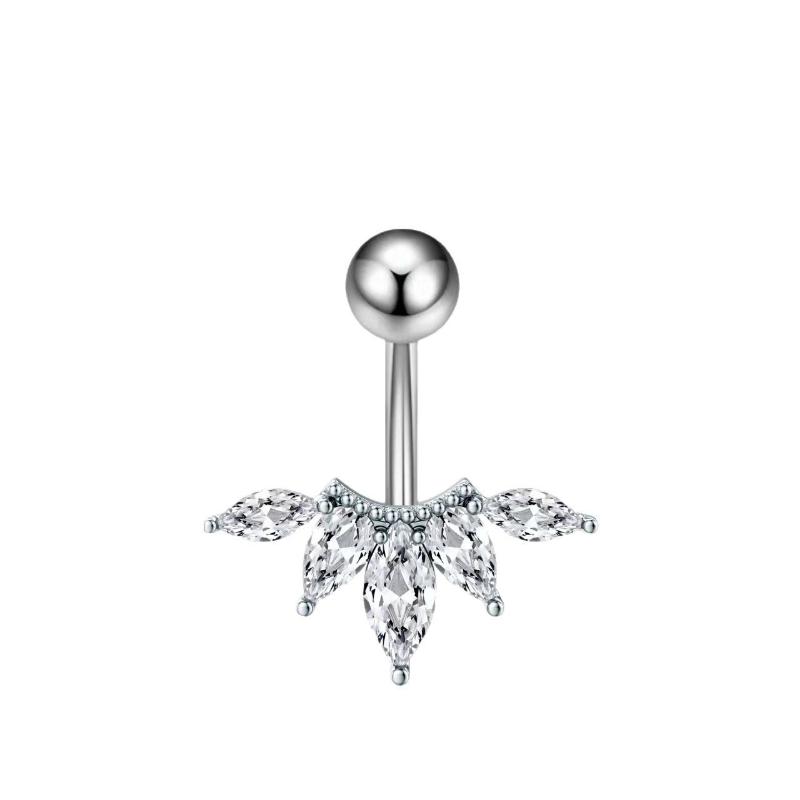 

14G Curved 5 Zircons Belly Button Piercing Stainless Steel Flowers Piercings Accessories Crystal Czs Body Navel Rings For Women A1