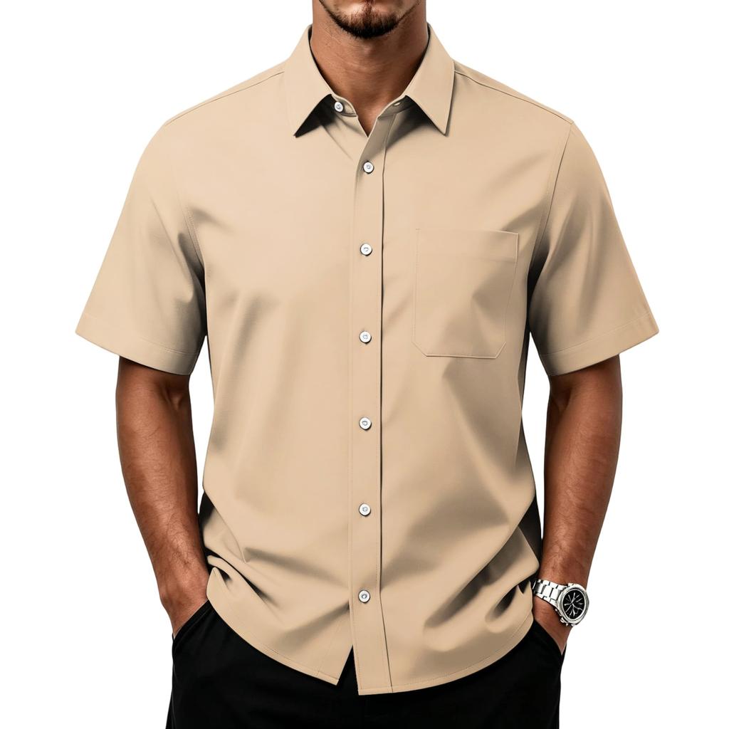 Men's Casual Short Sleeve Button Down Shirt with Chest Pocket Lightweight Breathable Fabric Relaxed Fit Summer Top