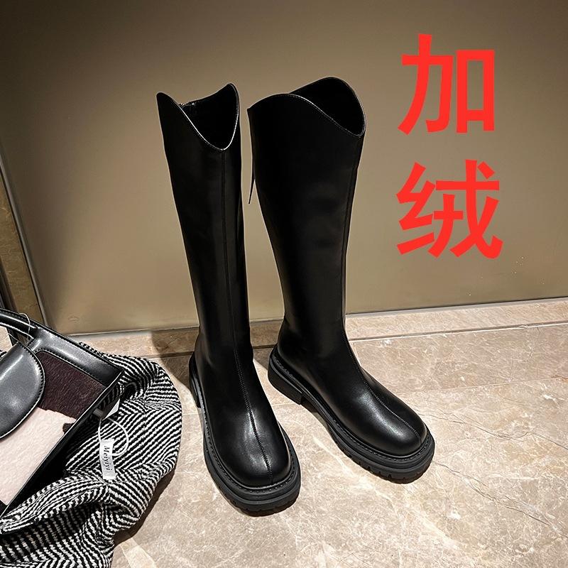 Thick-soled new elastic V-mouth boots women's rear zipper tall knight long boots are available in all sizes