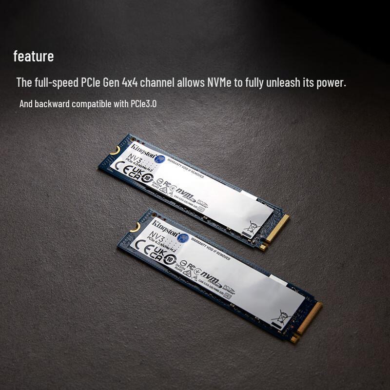 Kingston NV3 Series 1TB M.2 NVMe PCIe 4.0 SSD, 6000MB/s Read Speed.