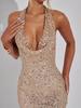 2024 Winter Women's Fashion Sequin Halter Deep V Bodycon Dress - Sexy Slimming Micro Backless Long Dress
