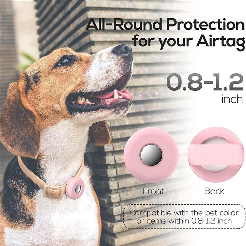 ABBY-Hundehalsband(8 Pack), Silikon Haustierhalsbandhülle Für Airtags , Anti-Verlust Air Tag Hülle Haustier Schlaufenhalter Lila+Rosa