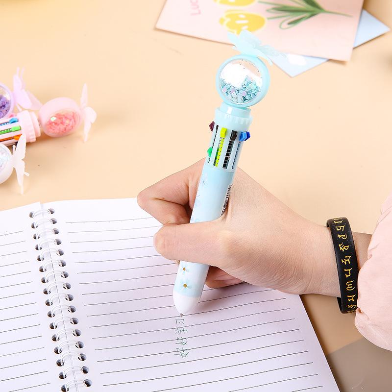 10 buc pix creativ cu paiete fluture în zece culori pix cu bile de presă pix multicolor graffiti cu ulei pentru ușă