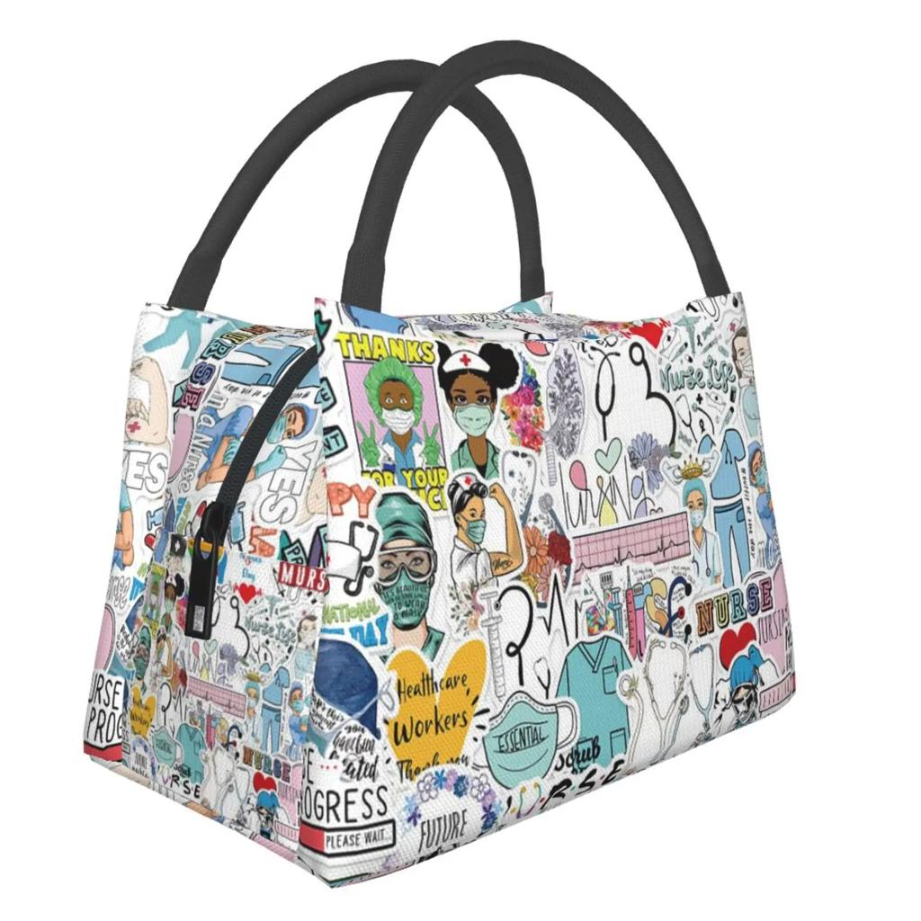 Doctors Nurse Print Cooler Bag Waterproof Oxford Cloth Portable Thermal Insulated Lunch Bags for Women Convenient Food Bags
