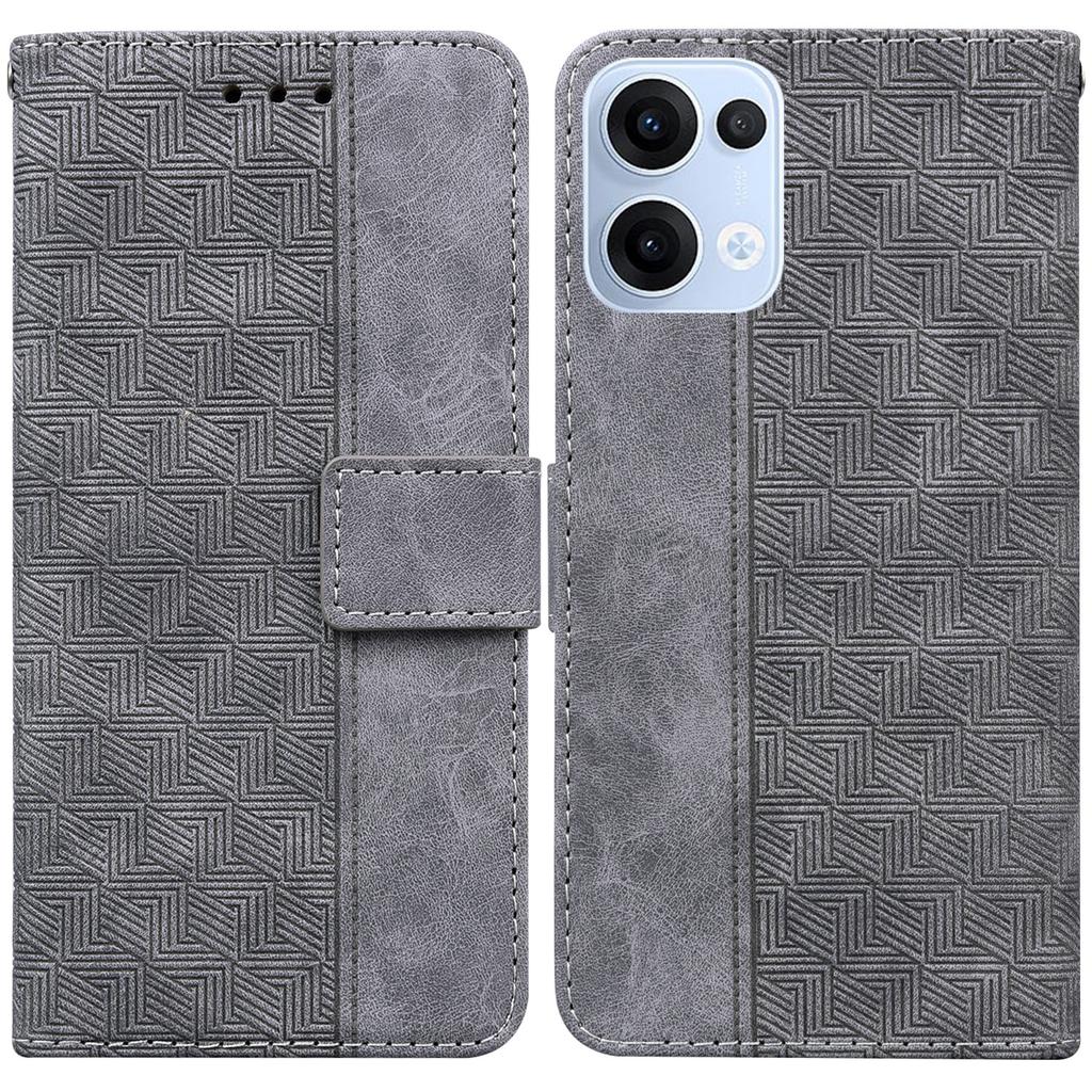 For Oppo Reno13 5G (Global) Case Geometry Pattern Leather Wallet Phone Cover with Wrist Strap