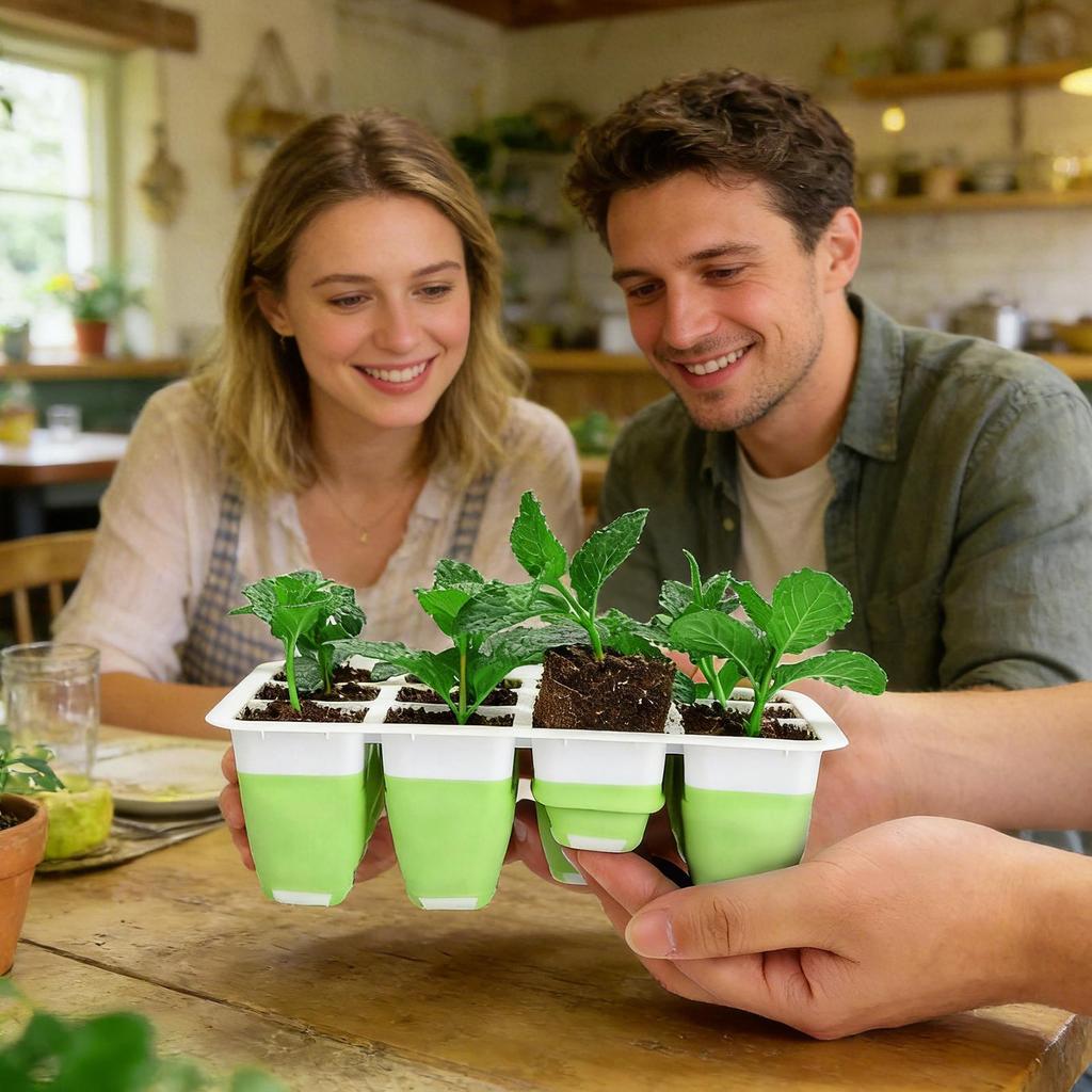 Seedling Starter Trays Seed Starter Kit 12-Cells Silicone Reusable Germination Tray for Garden Greenhouse Backyard Planting