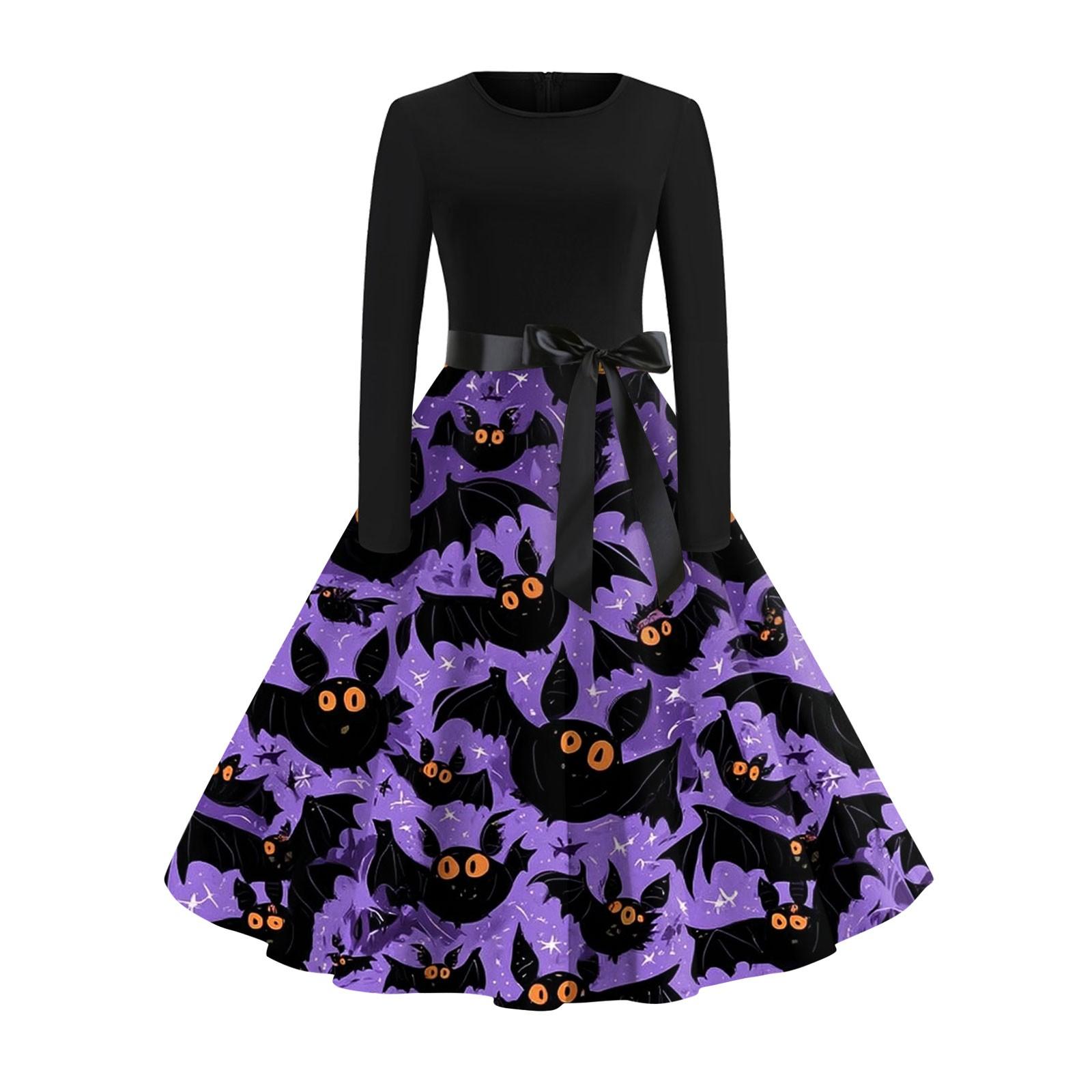 

Women s Fashion Casual Round Neck Halloween Print Long Sleeve Dress XL