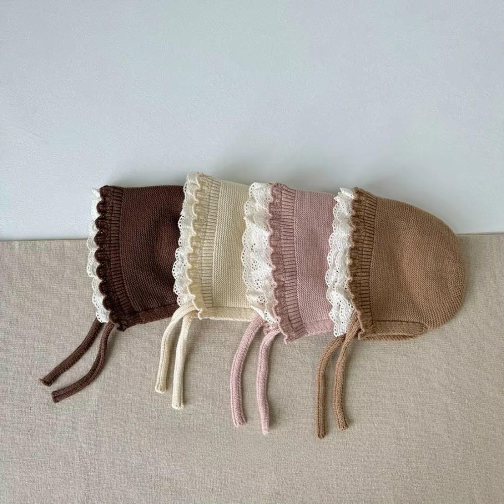 Ruffle Lace Ear Protection Cap Solid Color Knitted Wool Hat New Autumn Winter Cap Boys Girls