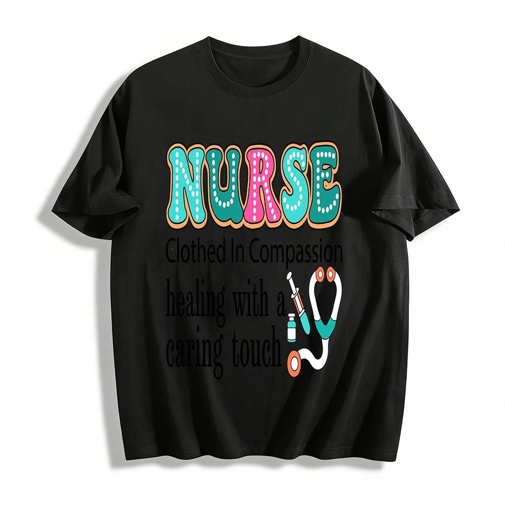 Nurse Themed Compassion & Caring Touch Graphic Tee Pure cotton T-shirt XXS