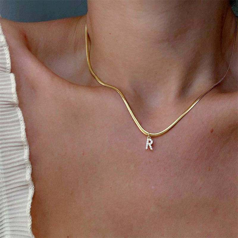 Rhinestone Inlaid French Court Style Snake Bone Collared Pendant with 26 European American Letters