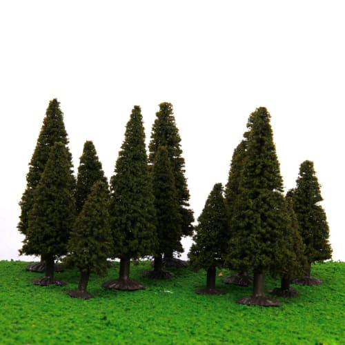 [No-Brand] Set of 15 Cedar Tree Model Trees, 6-10cm Tall, 3 Sizes for Model Trains