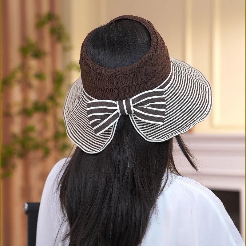 New striped bow empty top hat children spring and summer big eaves sun hat foldable sun hat