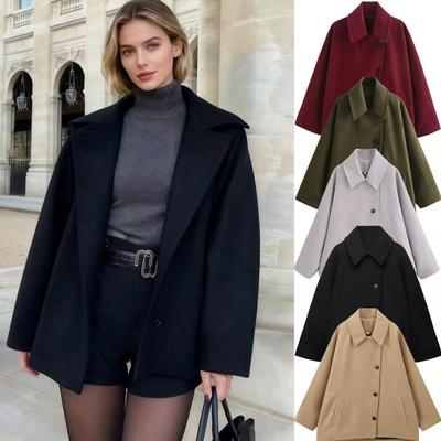 European & American Style Women's Wool Blend Loose Short Coat 