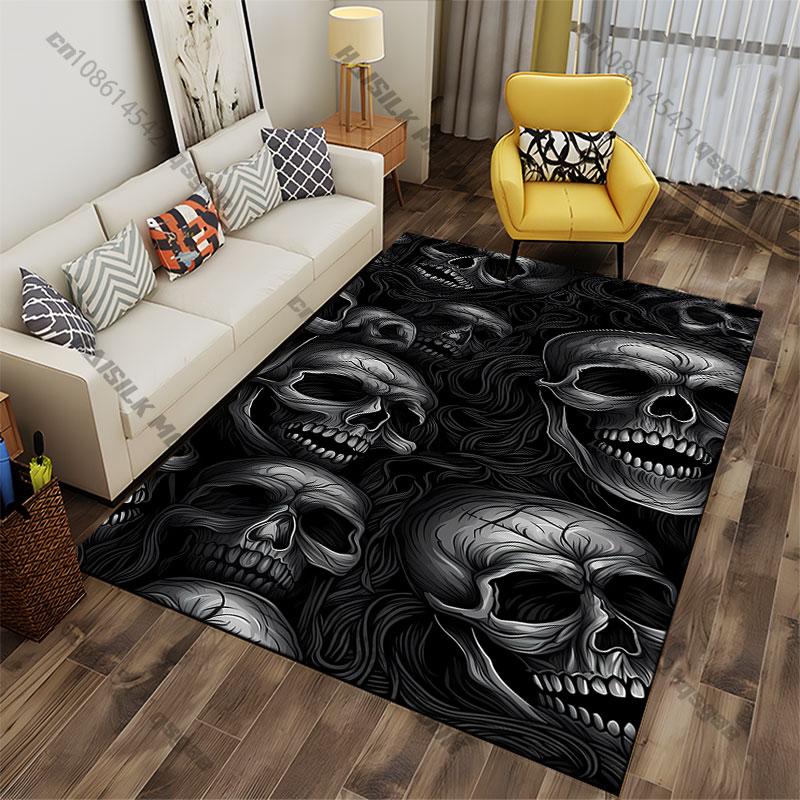 Dark Skulls and Swirling Patterns Carpet Yoga Living Room Room Decor Children's Crawling Mat Doormat Area Rug Games Mat
