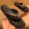 New men's beach shoes flip-flops  designer leather outside wear sandals head layer cowhide