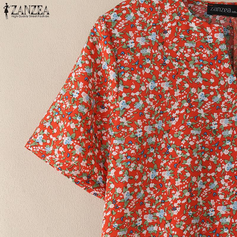 ZANZEA Women V-Neck Summer Casual Short Sleeve Floral Dress